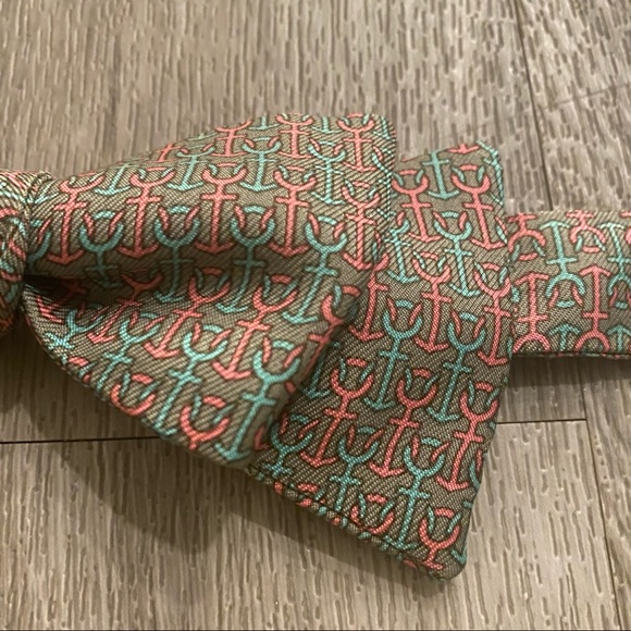 HERMES salmon pink & teal anchor bowtie - Picture 3 of 6